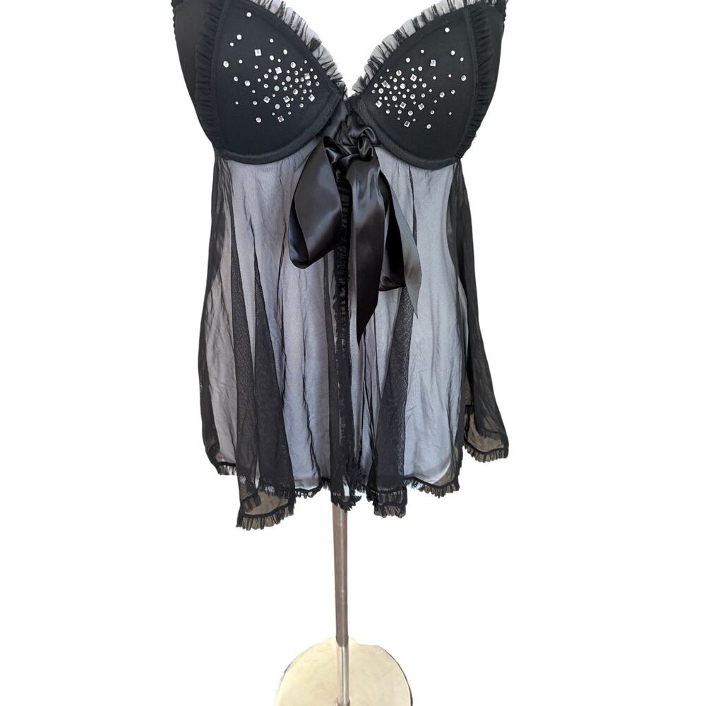 Victoria's Secret Sexy Little Things Babydoll Lingerie Bow Black Rhinestones 34D - Picture 4 of 10